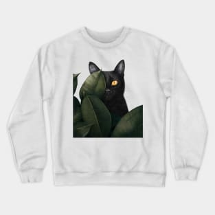 Black cat in ficus Crewneck Sweatshirt